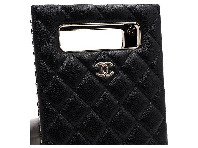 Chanel Bolsa Tote Black Caviar Gold Chain Evening Box Crossbody Preto - vista 8