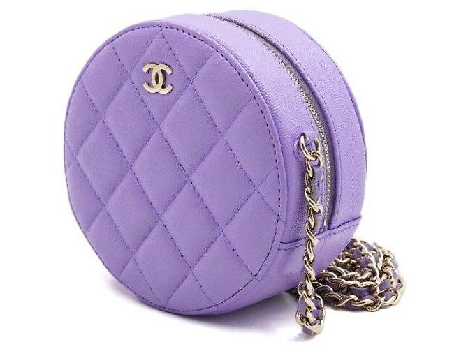 Chanel Mini borsa a tracolla e borsa crossbody Tambourine rotonda in caviar classico viola Porpora - vista 2