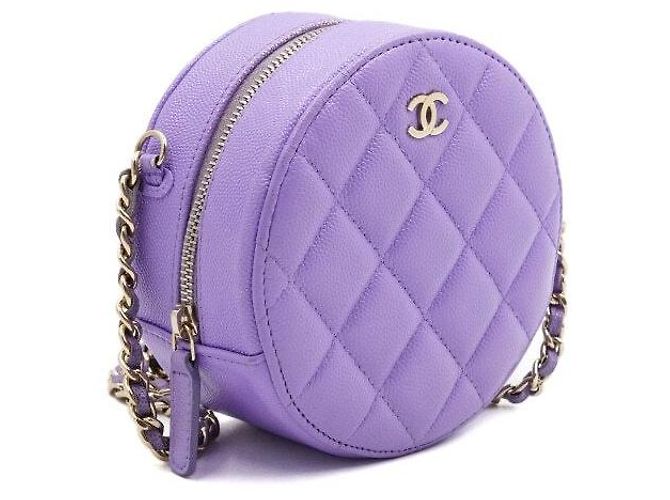 Chanel Mini borsa a tracolla e borsa crossbody Tambourine rotonda in caviar classico viola Porpora - vista 3