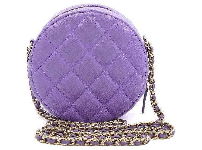 Chanel Mini borsa a tracolla e borsa crossbody Tambourine rotonda in caviar classico viola Porpora - vista 4