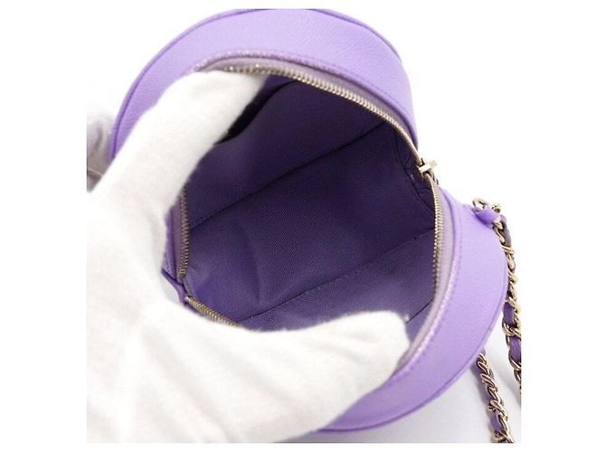 Chanel Mini borsa a tracolla e borsa crossbody Tambourine rotonda in caviar classico viola Porpora - vista 5
