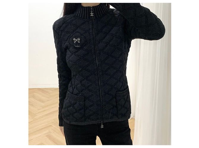 Chanel Jaqueta de malha com zíper Preto - vista 6