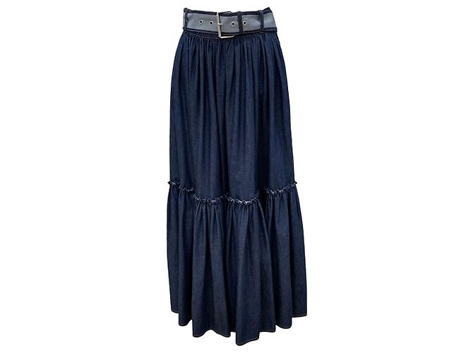 Dior Falda larga vaquera con volantes y cinturón Azul - vista 2