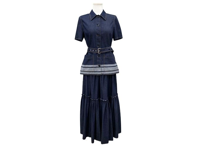 Dior Falda larga vaquera con volantes y cinturón Azul - vista 3