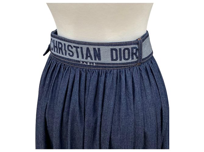 Dior Falda larga vaquera con volantes y cinturón Azul - vista 6