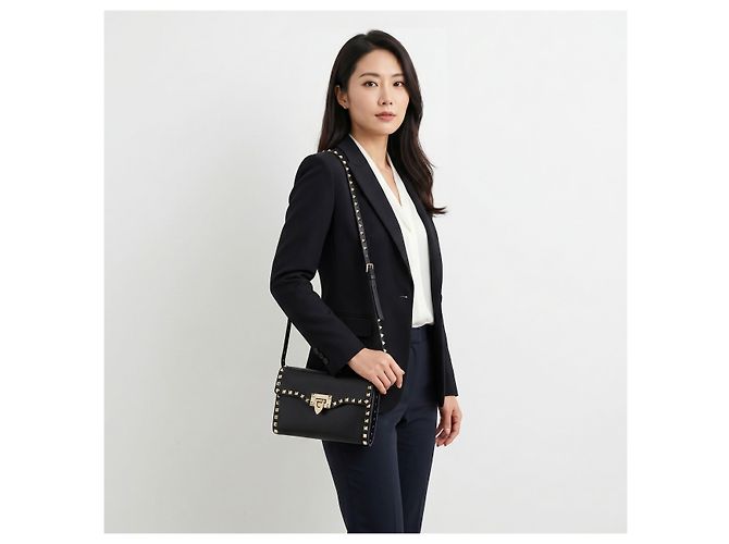 Valentino Borsa a tracolla piccola Rockstud in pelle nera Nero - vista 5