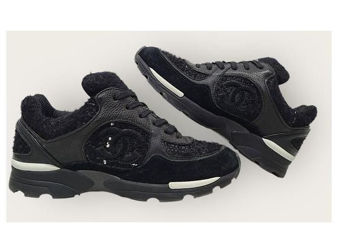 Chanel Sneakers Cruise in tweed nero con logo CC - vista 5