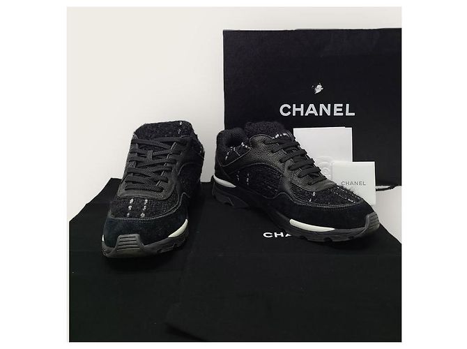 Chanel Sneakers Cruise in tweed nero con logo CC - vista 8