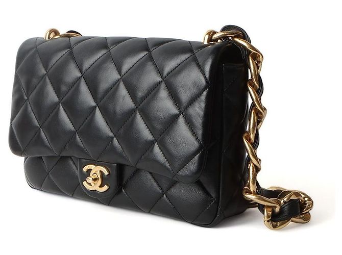 Chanel Borsa Large Flap in agnello con metallo oro nero - vista 2