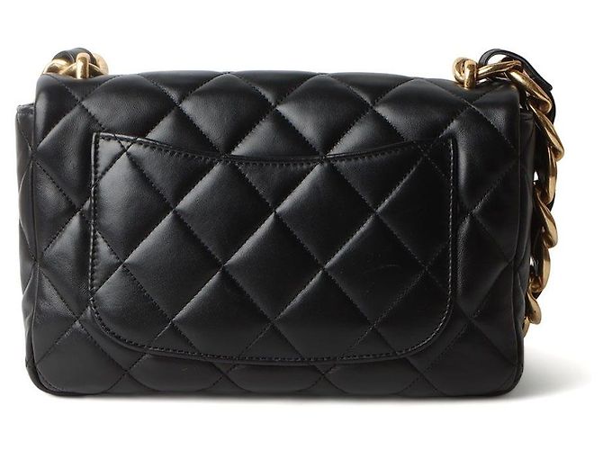 Chanel Borsa Large Flap in agnello con metallo oro nero - vista 3