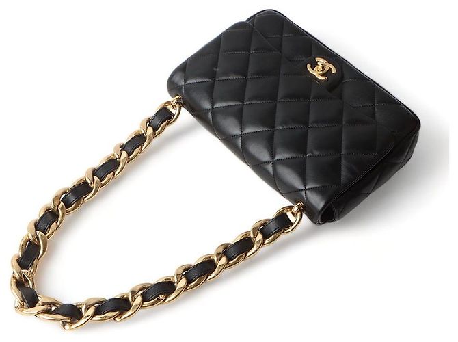 Chanel Borsa Large Flap in agnello con metallo oro nero - vista 4