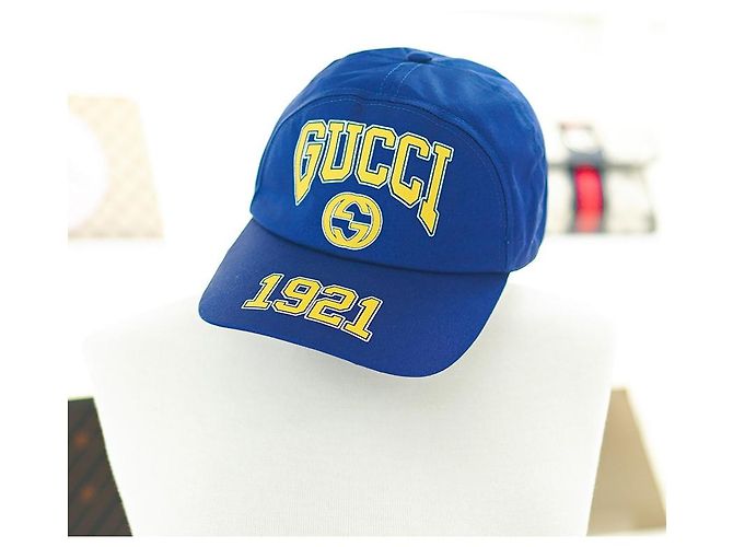 Gucci Logo Baseball Cap Baumwolle Blau Gelb - Ansicht 11