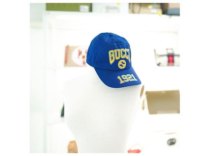Gucci Logo Baseball Cap Baumwolle Blau Gelb - Ansicht 13