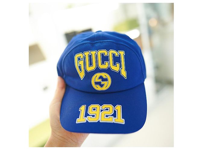Gucci Logo Baseball Cap Baumwolle Blau Gelb - Ansicht 18
