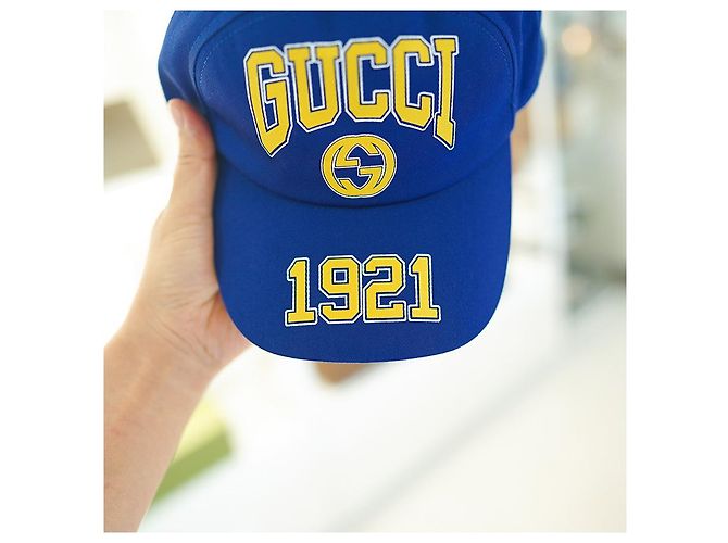 Gucci Logo Baseball Cap Baumwolle Blau Gelb - Ansicht 19