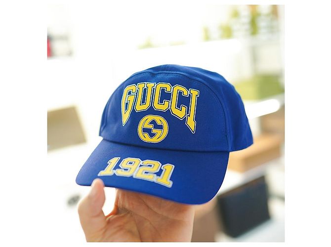 Gucci Logo Baseball Cap Baumwolle Blau Gelb - Ansicht 26
