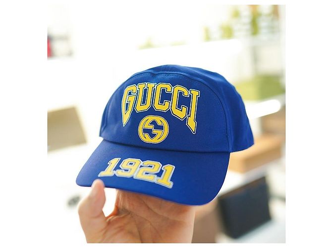 Gucci Logo Baseball Cap Baumwolle Blau Gelb - Ansicht 8