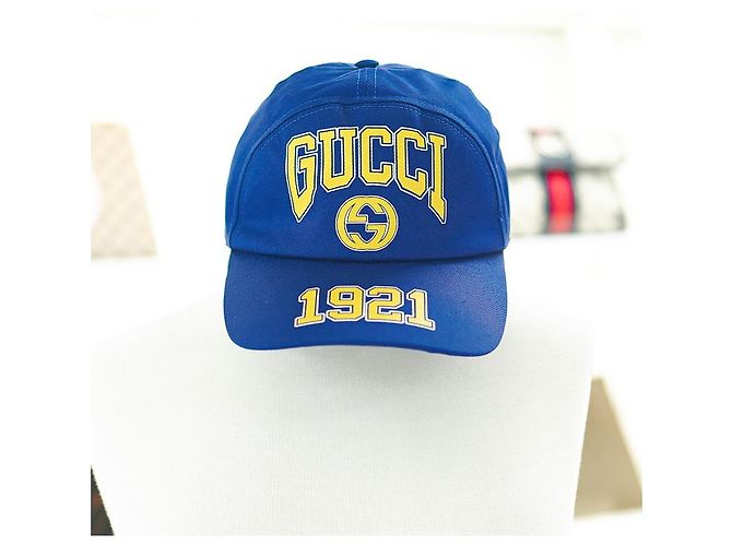 Gucci Logo Baseball Cap Baumwolle Blau Gelb - Ansicht 9