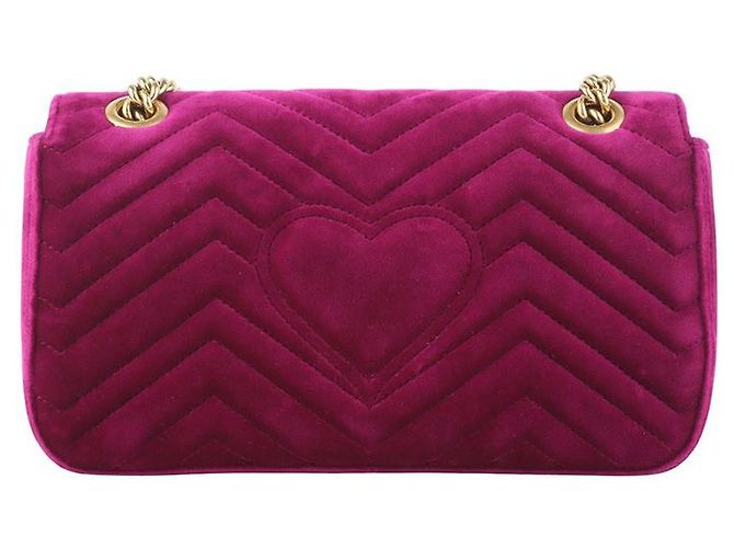 Gucci Borsa a tracolla GG Marmont in velluto trapuntato Medium Rosa - vista 3