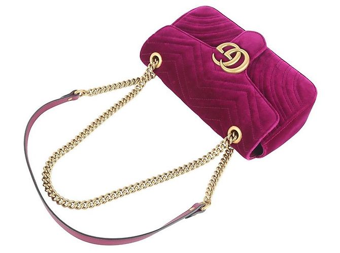 Gucci Borsa a tracolla GG Marmont in velluto trapuntato Medium Rosa - vista 4