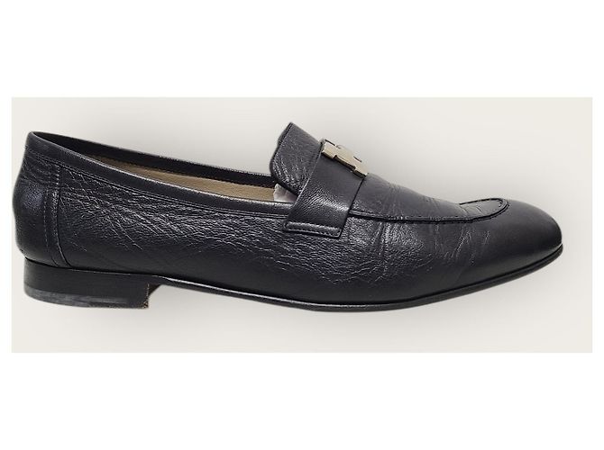 Hermès Mocassini da uomo Black Silver Logo Paris Nero - vista 2