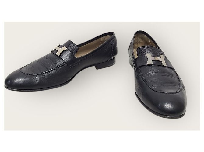 Hermès Mocassini da uomo Black Silver Logo Paris Nero - vista 3
