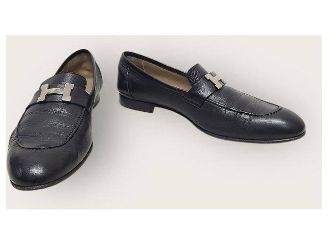 Hermès Mocassini da uomo Black Silver Logo Paris Nero - vista 4