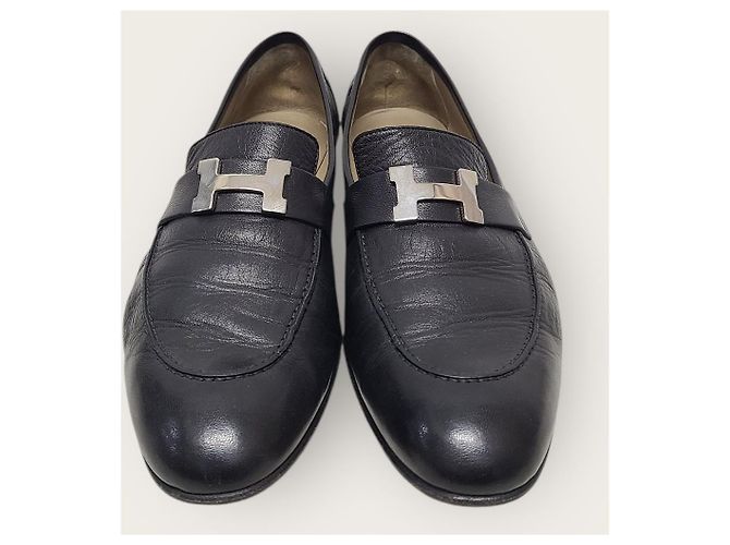 Hermès Mocassini da uomo Black Silver Logo Paris Nero - vista 6