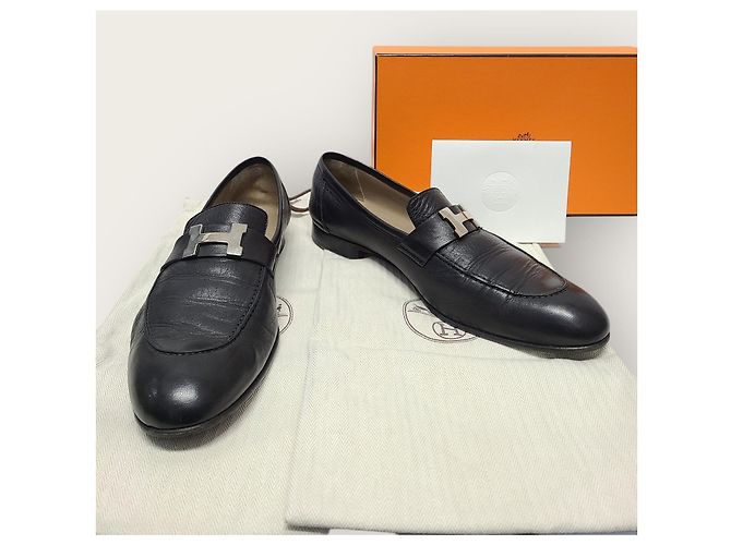Hermès Mocassini da uomo Black Silver Logo Paris Nero - vista 8