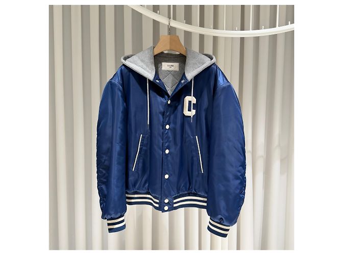 Céline Chaqueta Bomber Oversized de Teddy Azul Marino con Capucha - vista 2