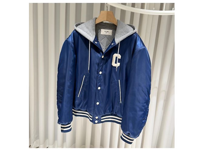 Céline Chaqueta Bomber Oversized de Teddy Azul Marino con Capucha - vista 3