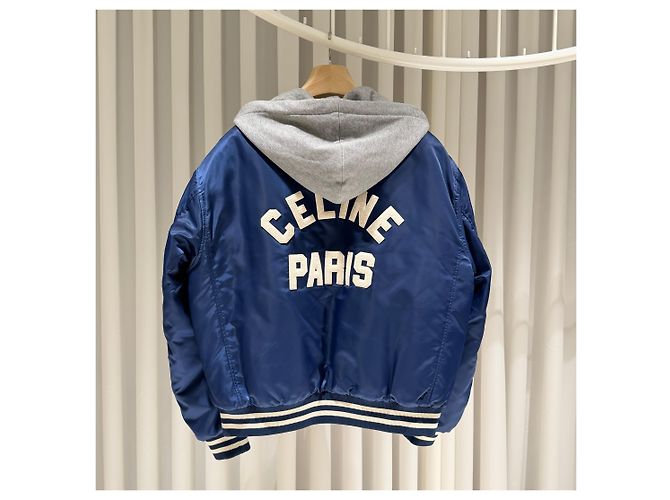 Céline Chaqueta Bomber Oversized de Teddy Azul Marino con Capucha - vista 5