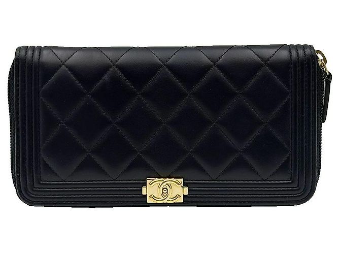 Chanel Portafoglio lungo Boy in agnello blu navy - vista 2