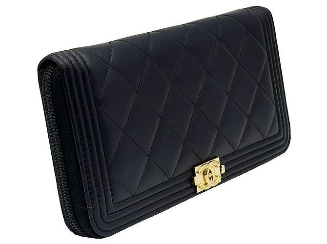 Chanel Portafoglio lungo Boy in agnello blu navy - vista 3