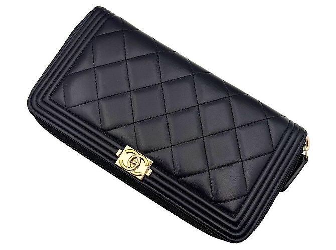 Chanel Portafoglio lungo Boy in agnello blu navy - vista 5
