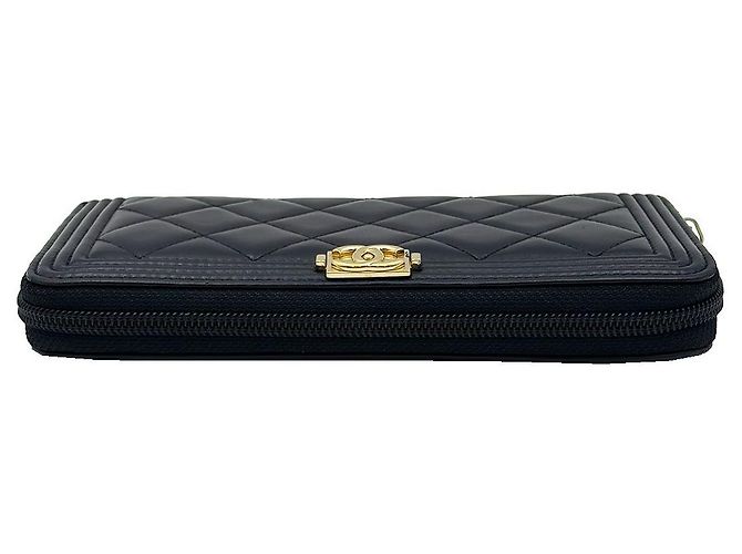 Chanel Portafoglio lungo Boy in agnello blu navy - vista 6