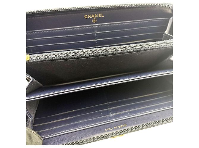 Chanel Portafoglio lungo Boy in agnello blu navy - vista 7