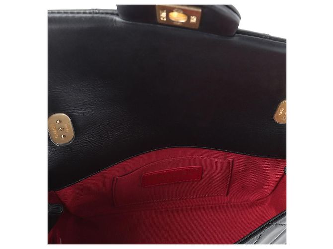 Chanel Mini bolsa de aba Classic em couro de vitelo e pérolas com corrente de pérolas Preto - vista 7