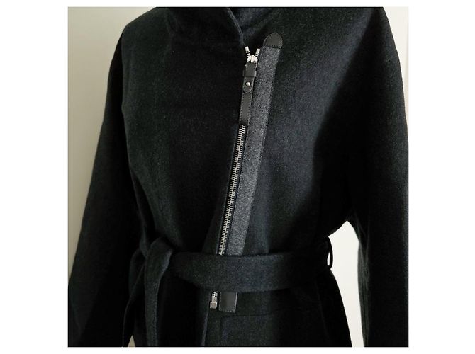Hermès Casaco de cashmere para mulher com detalhes em couro e feltro Preto - vista 10