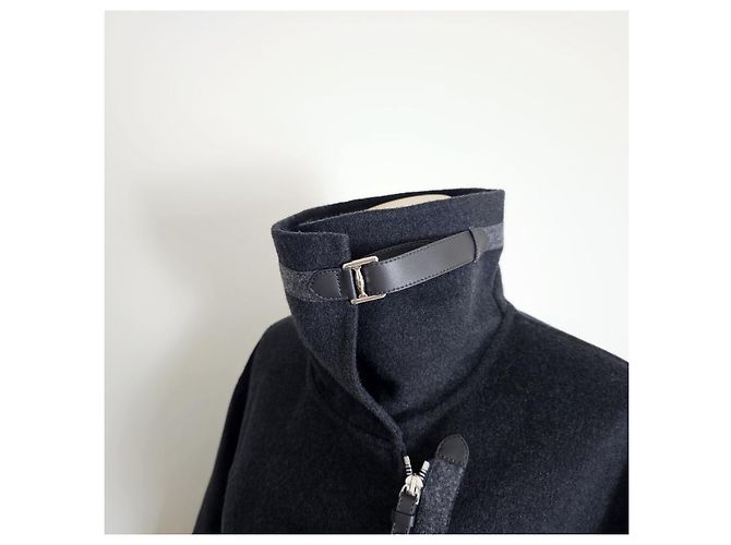 Hermès Casaco de cashmere para mulher com detalhes em couro e feltro Preto - vista 11
