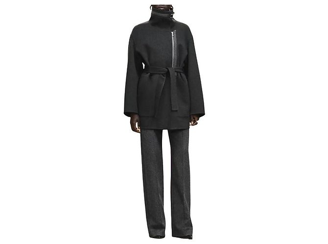 Hermès Casaco de cashmere para mulher com detalhes em couro e feltro Preto - vista 2