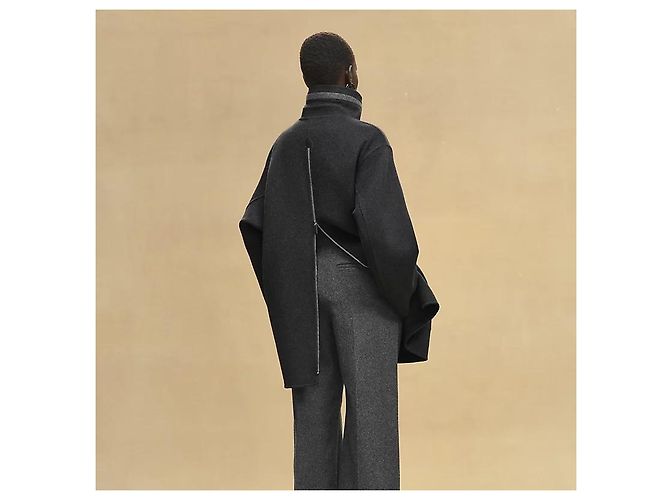 Hermès Casaco de cashmere para mulher com detalhes em couro e feltro Preto - vista 5