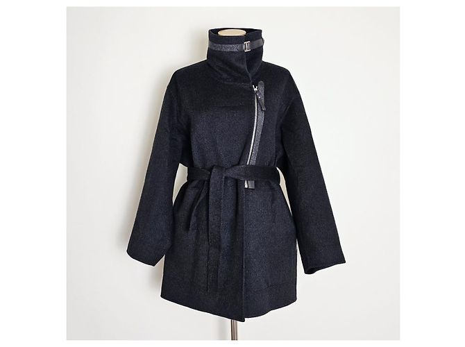 Hermès Casaco de cashmere para mulher com detalhes em couro e feltro Preto - vista 8