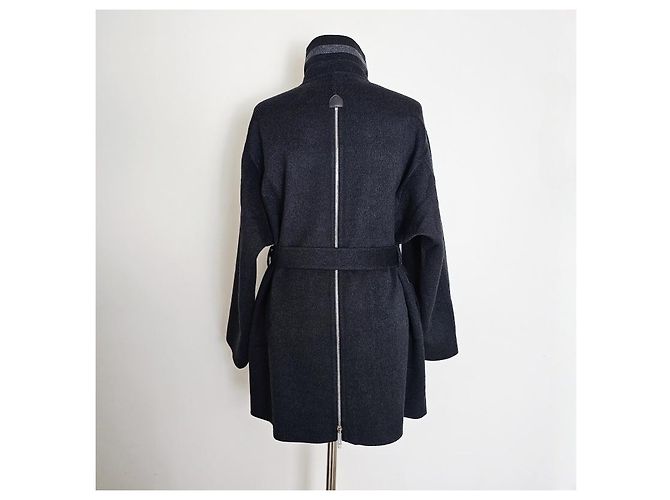Hermès Casaco de cashmere para mulher com detalhes em couro e feltro Preto - vista 9