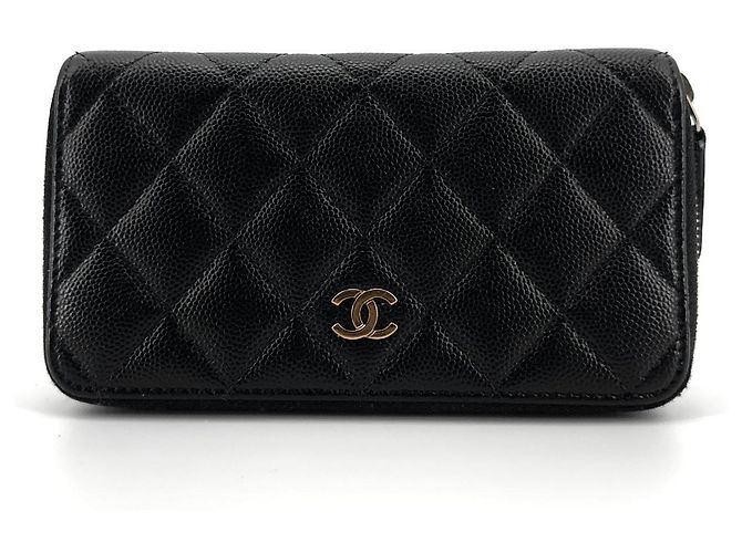 Chanel Portafoglio Medium Caviar Gold con Cerniera Nero - vista 2