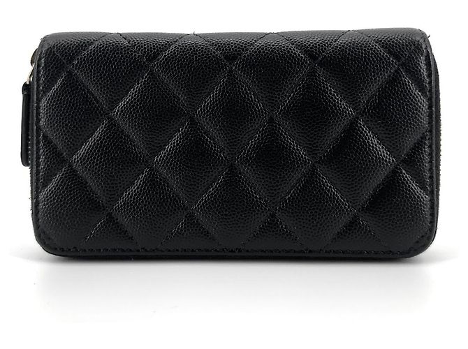 Chanel Portafoglio Medium Caviar Gold con Cerniera Nero - vista 3