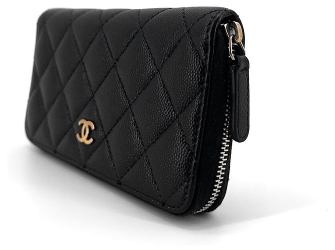 Chanel Portafoglio Medium Caviar Gold con Cerniera Nero - vista 4