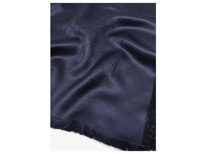 Gucci Sciarpa in lamé di seta e lana GG Blu - vista 4