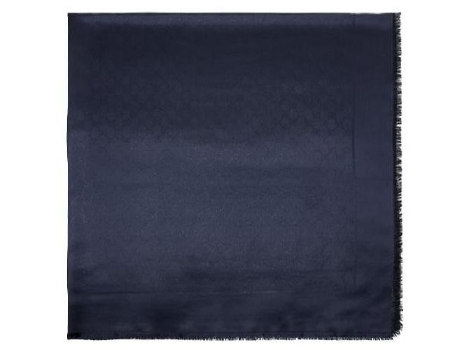 Gucci Sciarpa in lamé di seta e lana GG Blu - vista 5