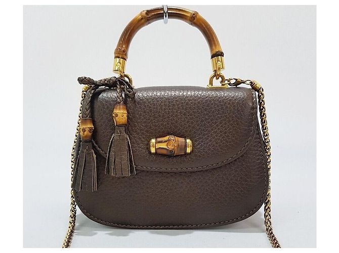 Bamboo Gucci Mini borsa a tracolla con manico in bambù, nappa e catena Marrone - vista 2